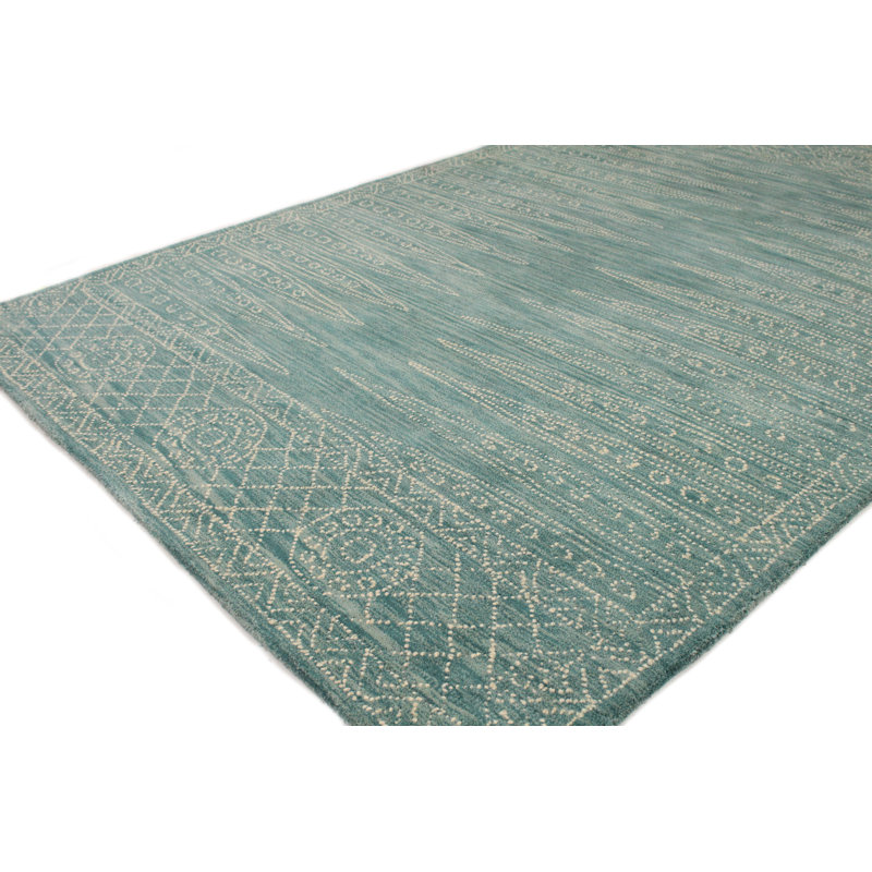 Bungalow Rose Kiril HandTufted Wool Teal/Cream Area Rug & Reviews